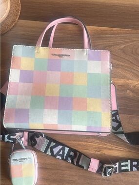 Karl Lagerfeld Pastel Checkerboard Satchel in Pink, Yellow, Mint, Lavender